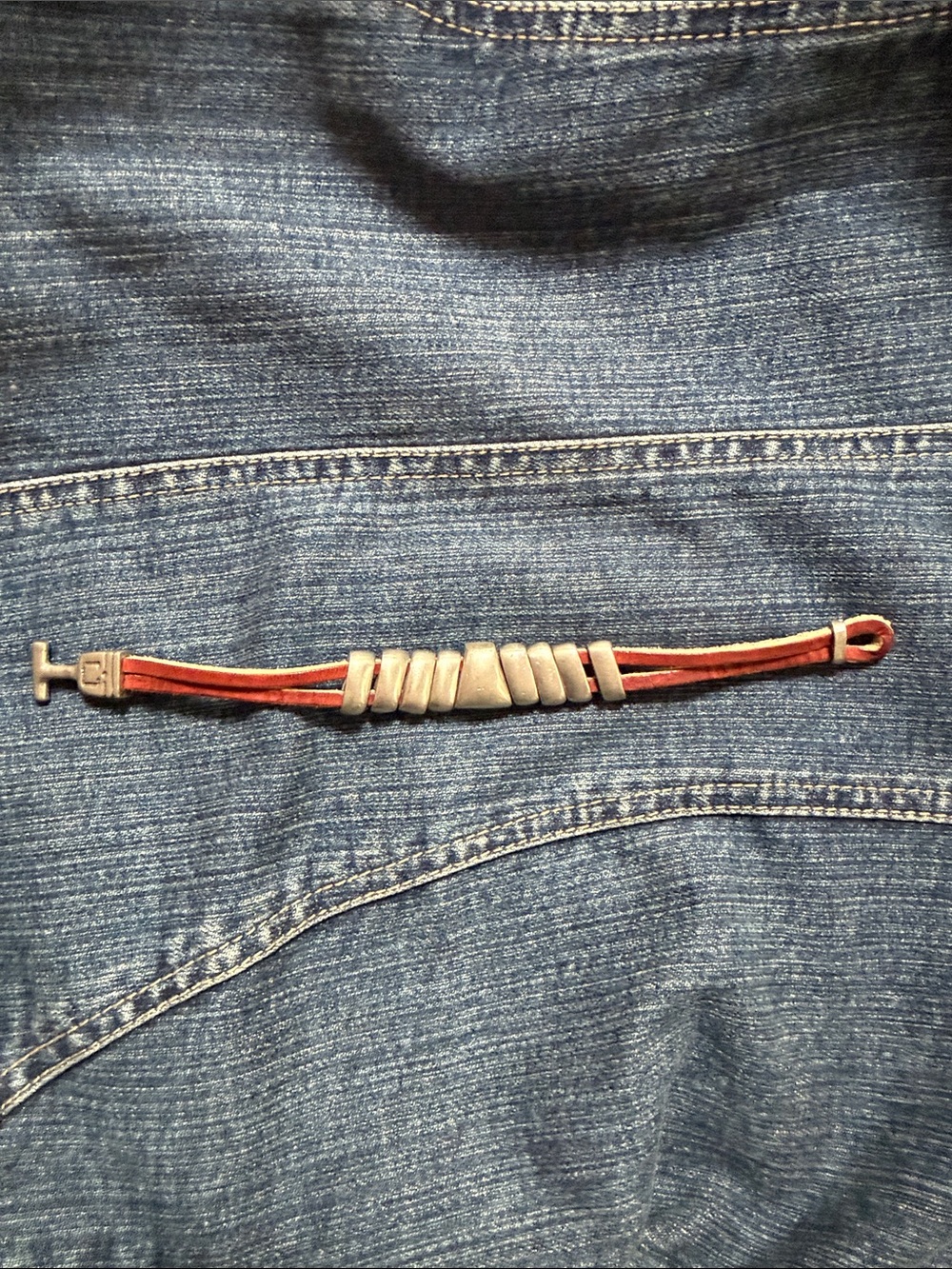 Leather Multi-Strand Bracelet with Silver Accents - Rust Brown
